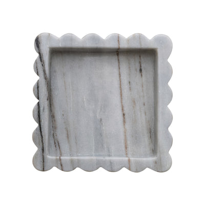 Marble Scalloped Tray, Grey Melange (Each One Will Vary)